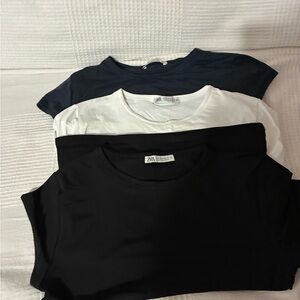 Zara Short Sleeve Crewneck Tees — Black, White, Navy (3-Pack)